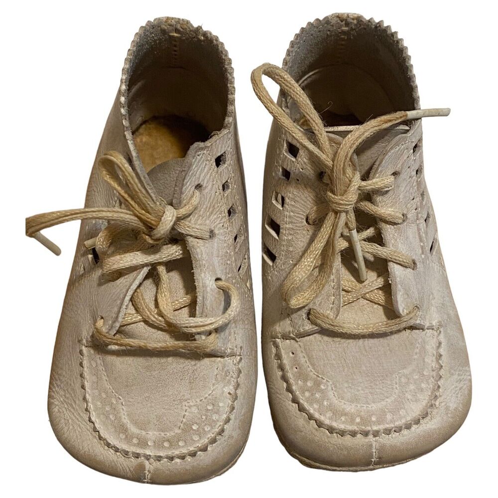 Vintage 1950s White Blucher Baby Shoes by JC Penny Co Leather Size 0 W/ Box - Picture 9 of 13